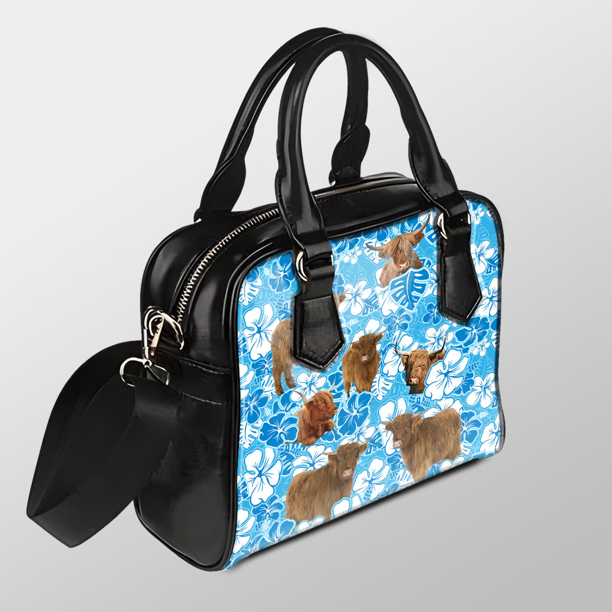 Highland Blue Floral Pu Shoulder Handbag