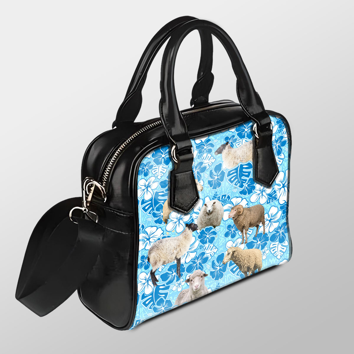 Sheep Blue Floral Pu Shoulder Handbag