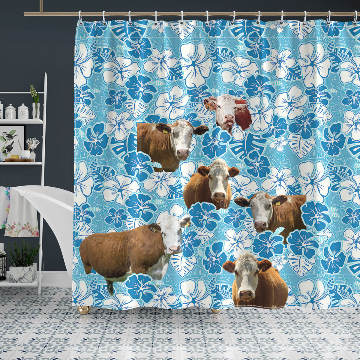 Hereford Blue Floral Shower Curtain