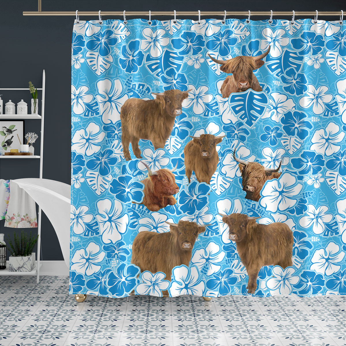 Highland Blue Floral Shower Curtain