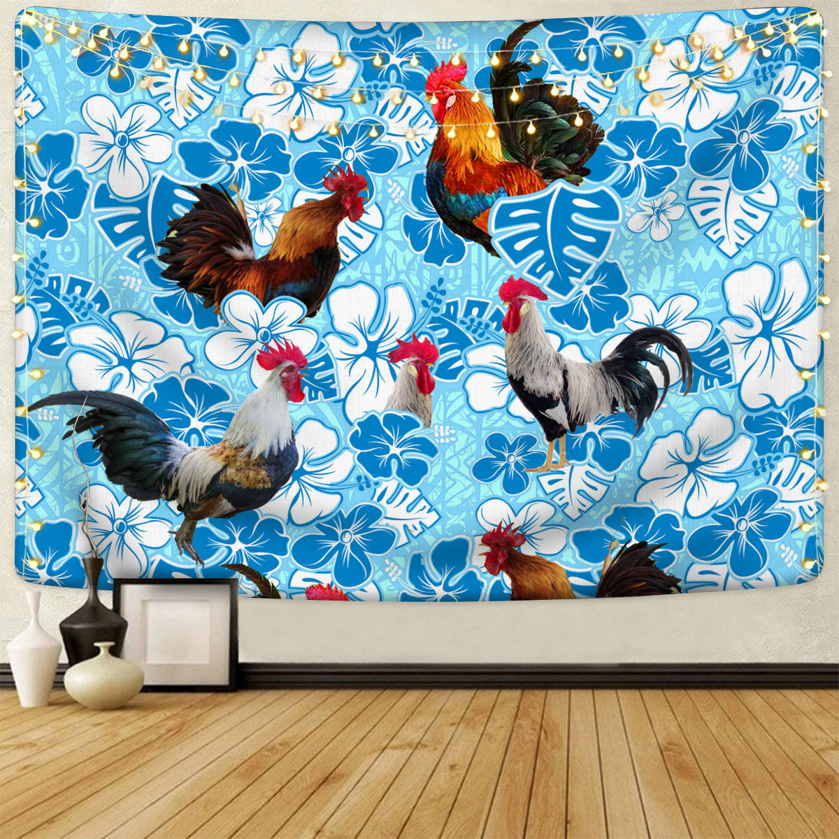 Chicken Blue Floral Tapestry