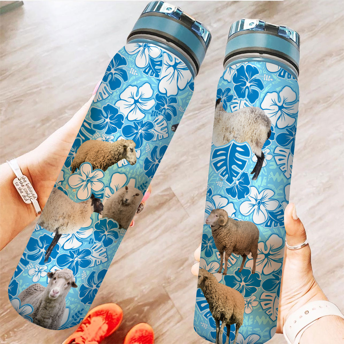 Sheep Blue Floral Tracker Bottle