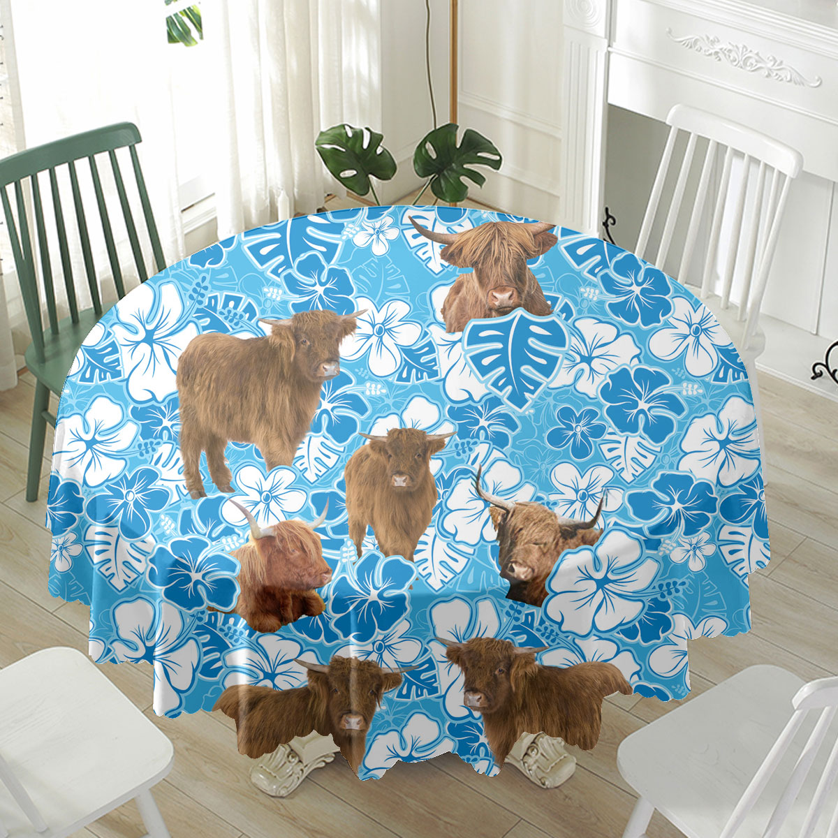 Highland Blue Floral Waterproof Tablecloth