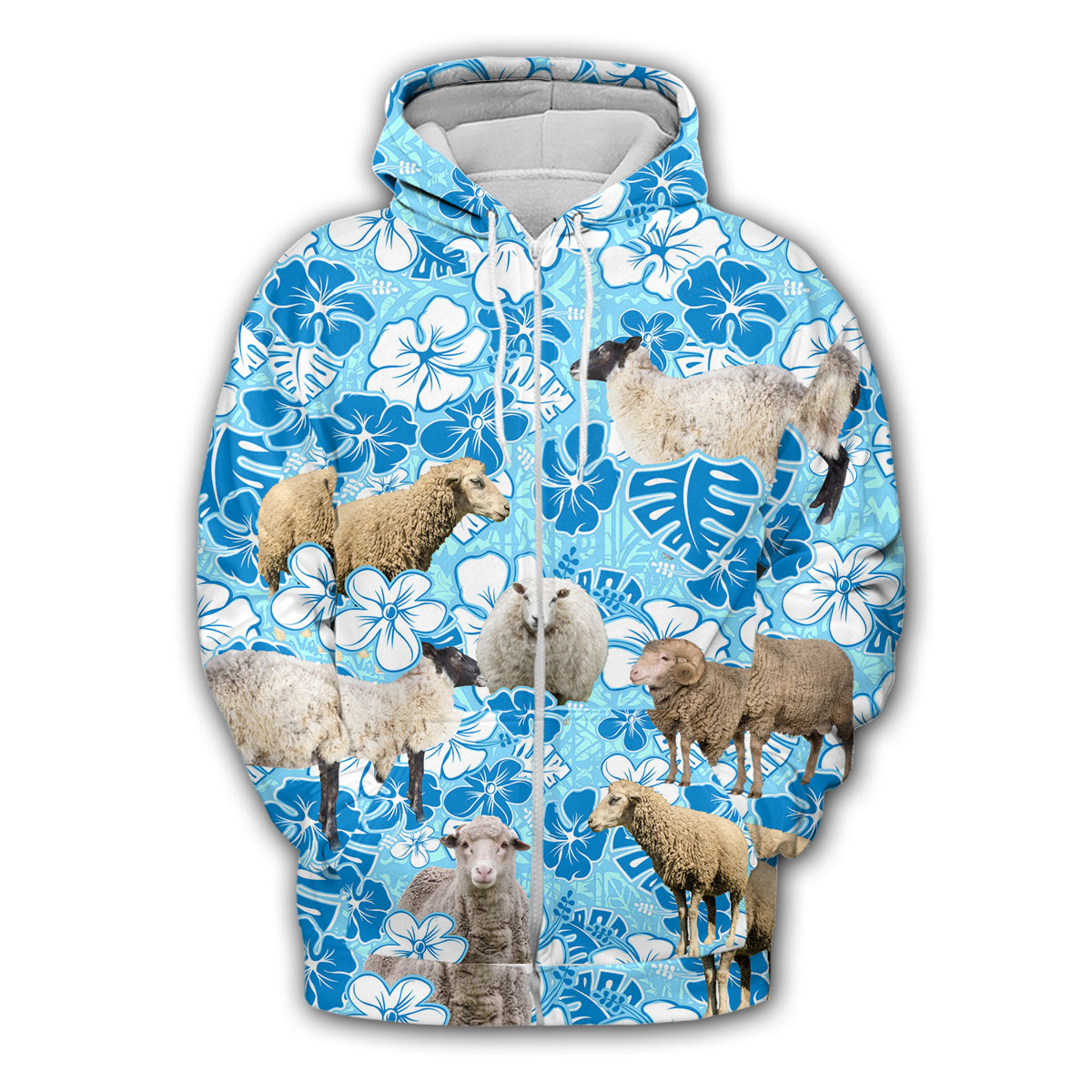 Sheep Blue Floral Zip Hoodie