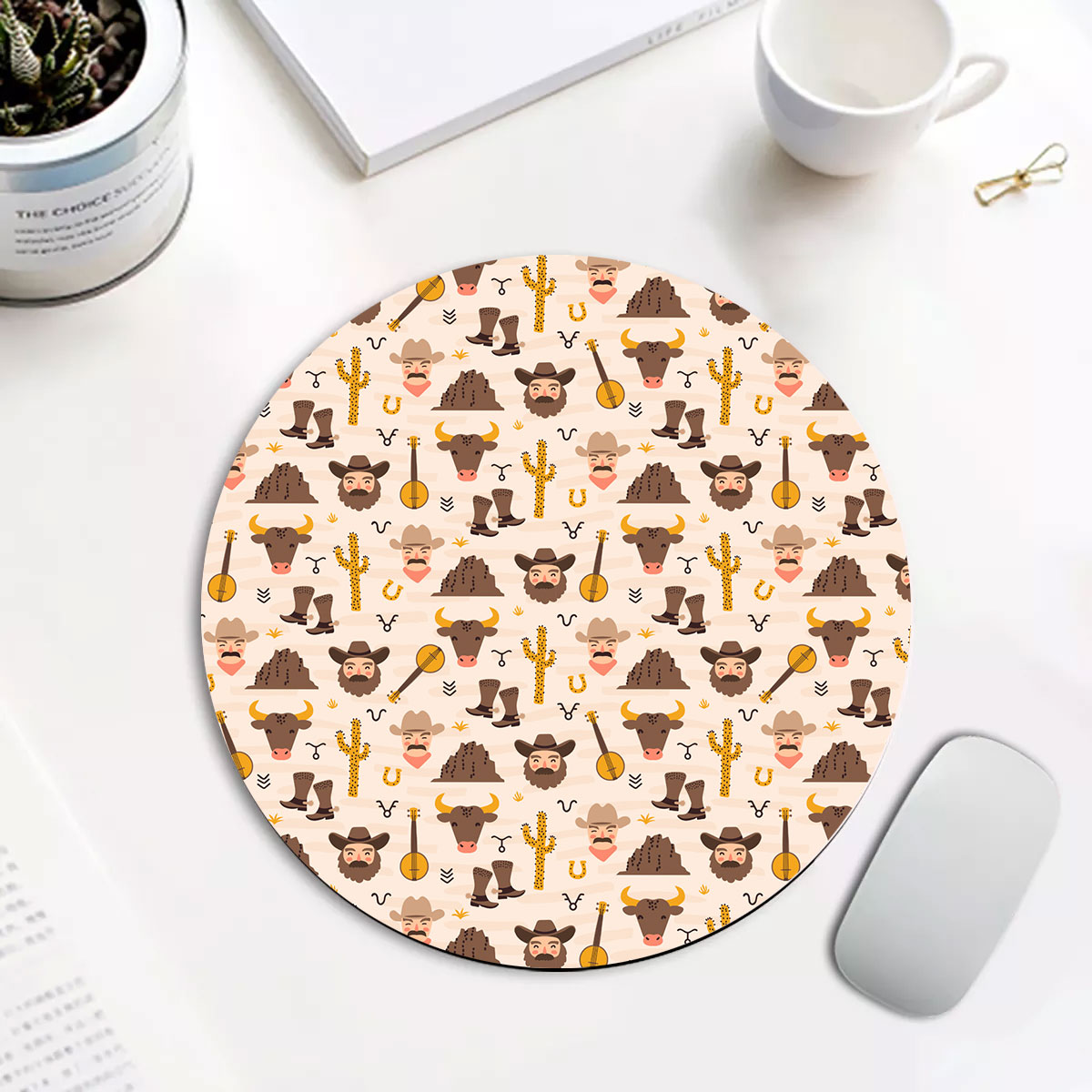 Cowboy Pattern 1 Round Mouse Pad