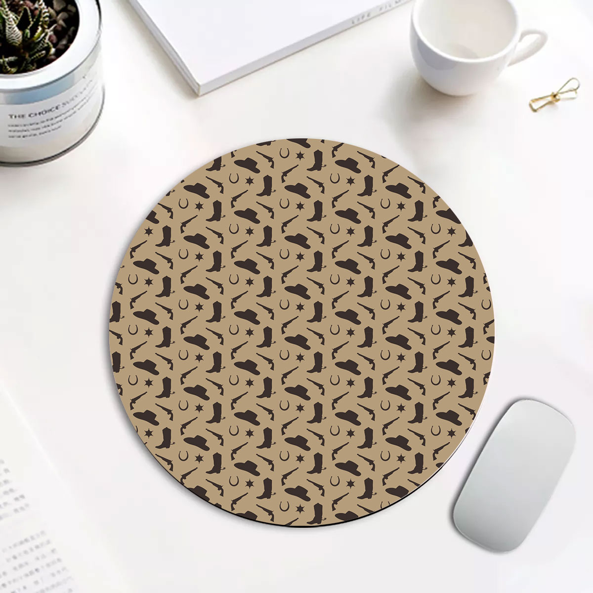 Cowboy Pattern 3 Round Mouse Pad