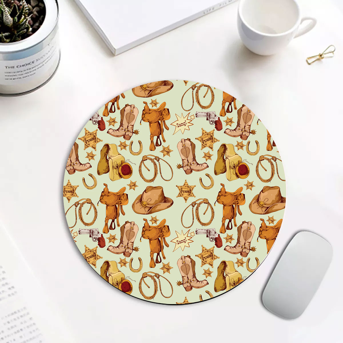 Cowboy Pattern 5 Round Mouse Pad