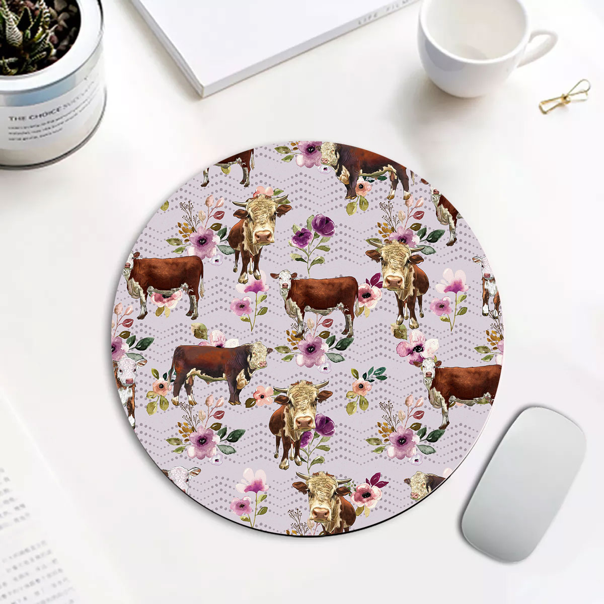 Hereford Autumn Amethyst Boho Floral Pattern Round Mouse Pad