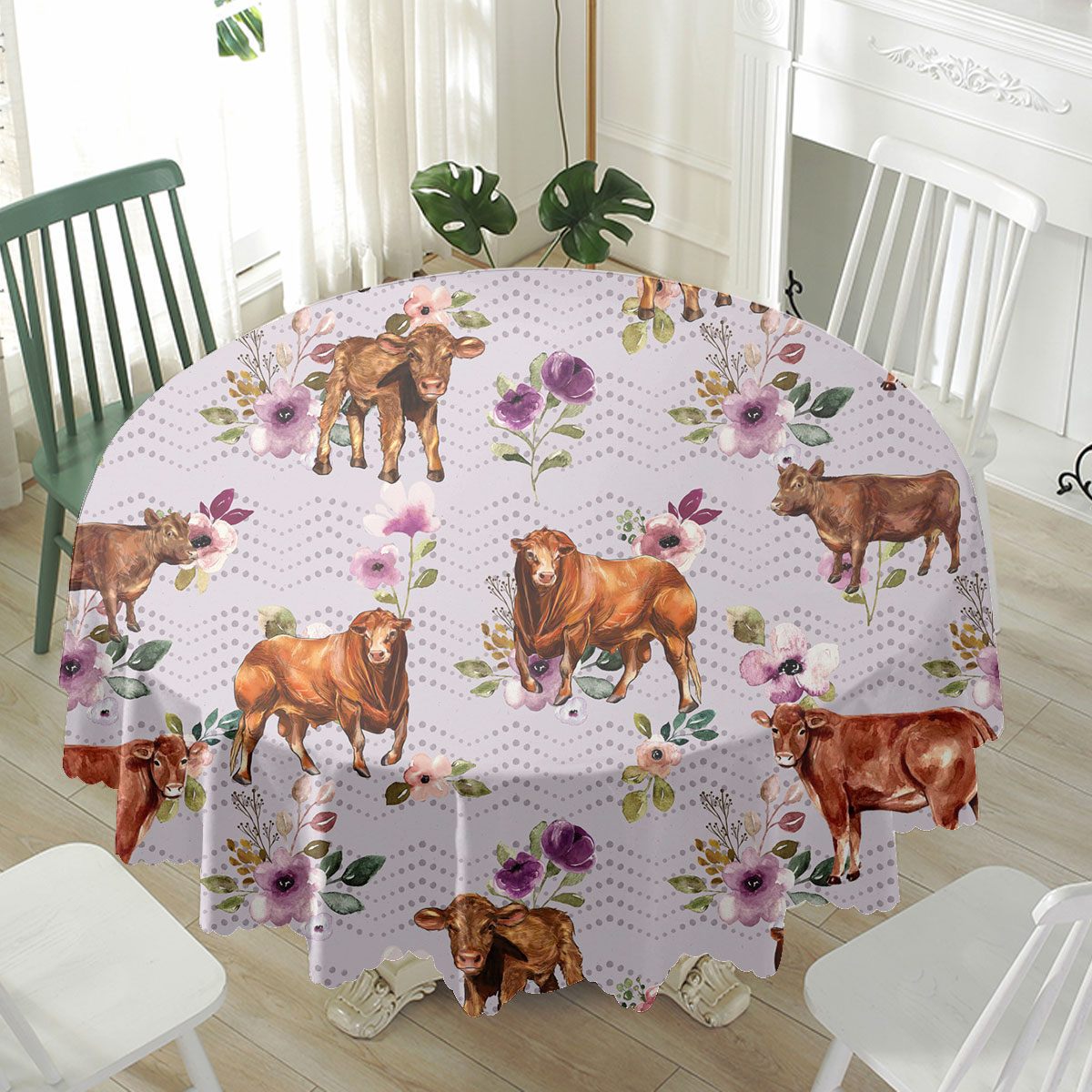 Beefmaster Autumn Amethyst Boho Floral Pattern Waterproof Tablecloth