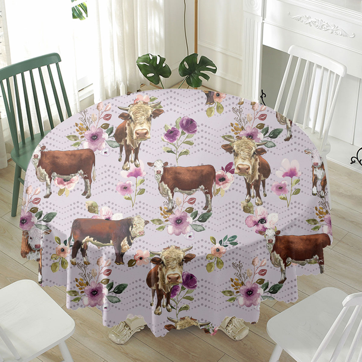 Hereford Autumn Amethyst Boho Floral Pattern Waterproof Tablecloth