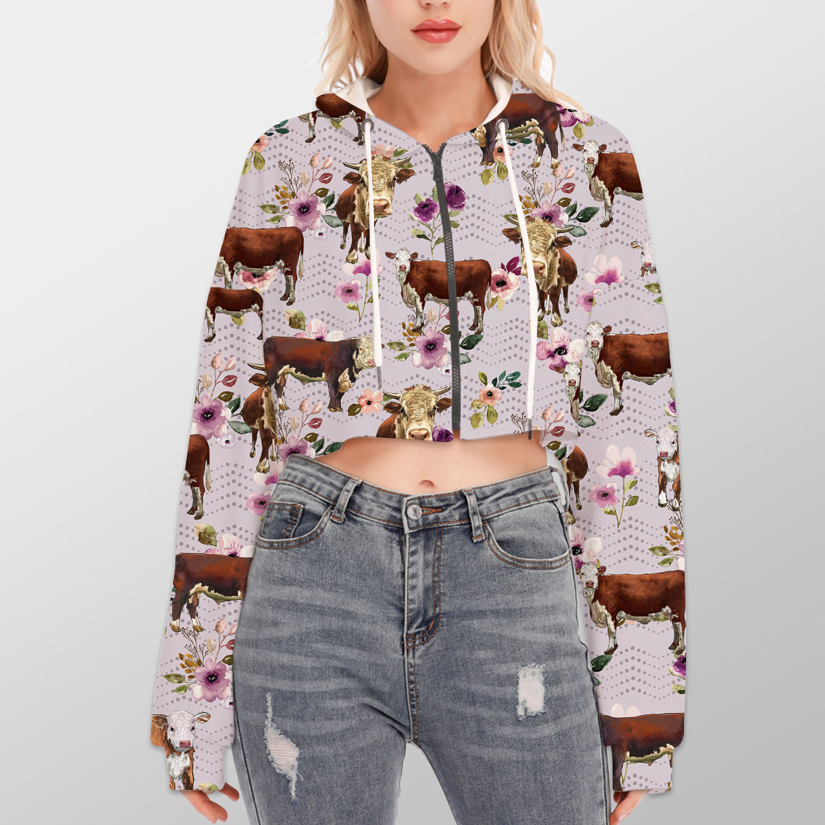 Hereford Autumn Amethyst Boho Floral Pattern Hoodie With Zipper Closure
