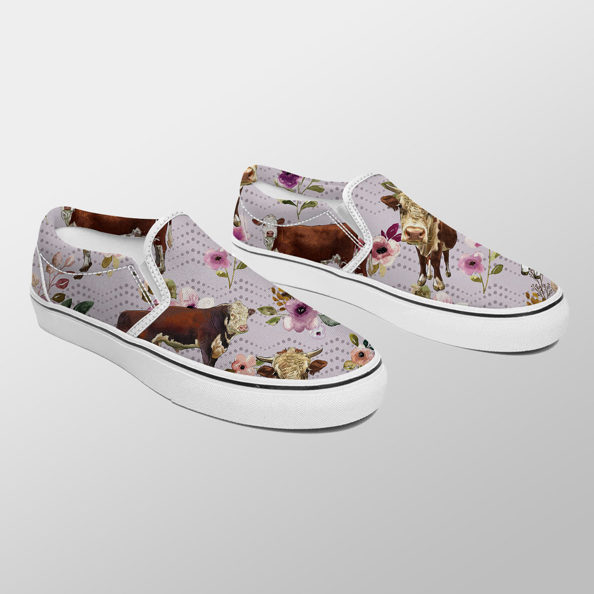 Hereford Autumn Amethyst Boho Floral Pattern Slip On Sneakers