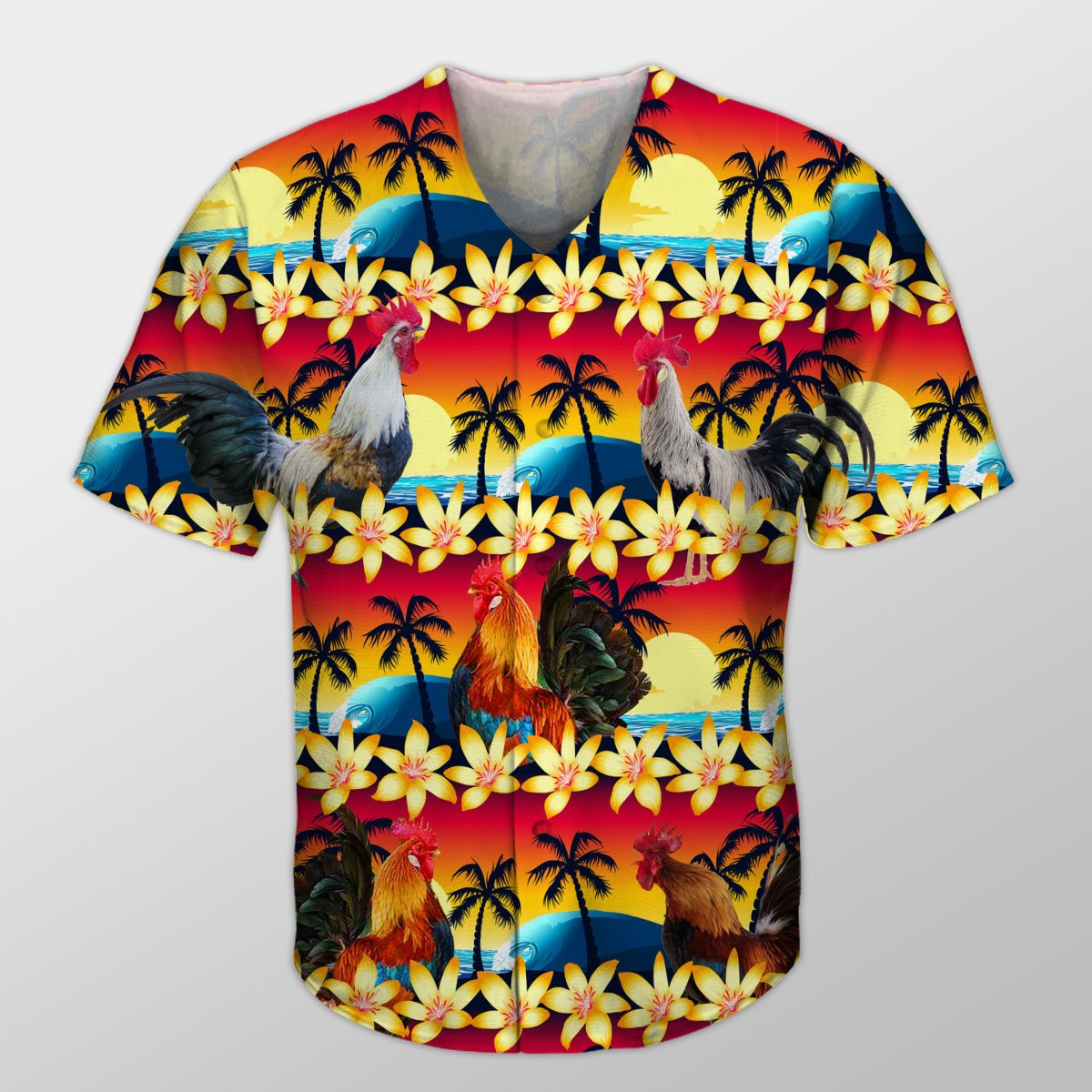 Chicken Beach Sunset Baseball Shirt