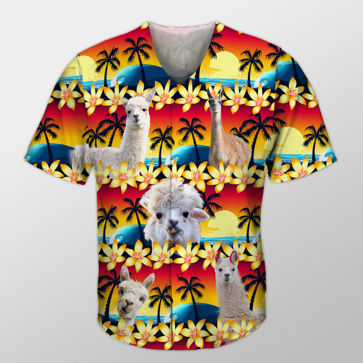 Llama Beach Sunset Baseball Shirt
