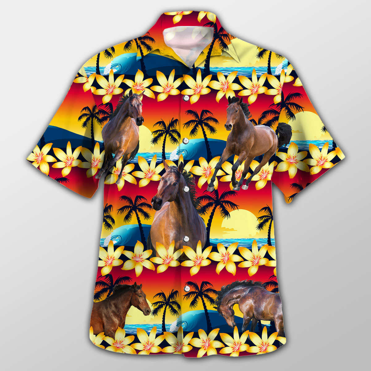 Horse Beach Sunset Hawaiian Shirt