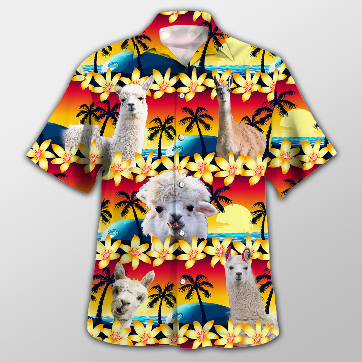 Llama Beach Sunset Hawaiian Shirt