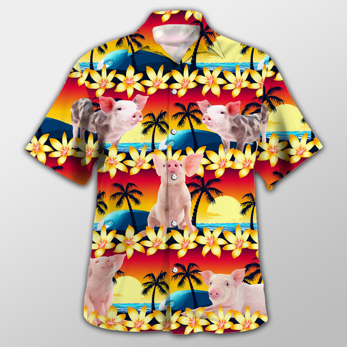Pig Beach Sunset Hawaiian Shirt