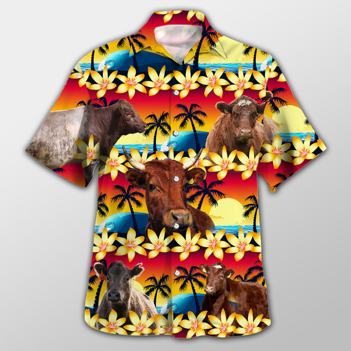 Shorthorn Beach Sunset Hawaiian Shirt