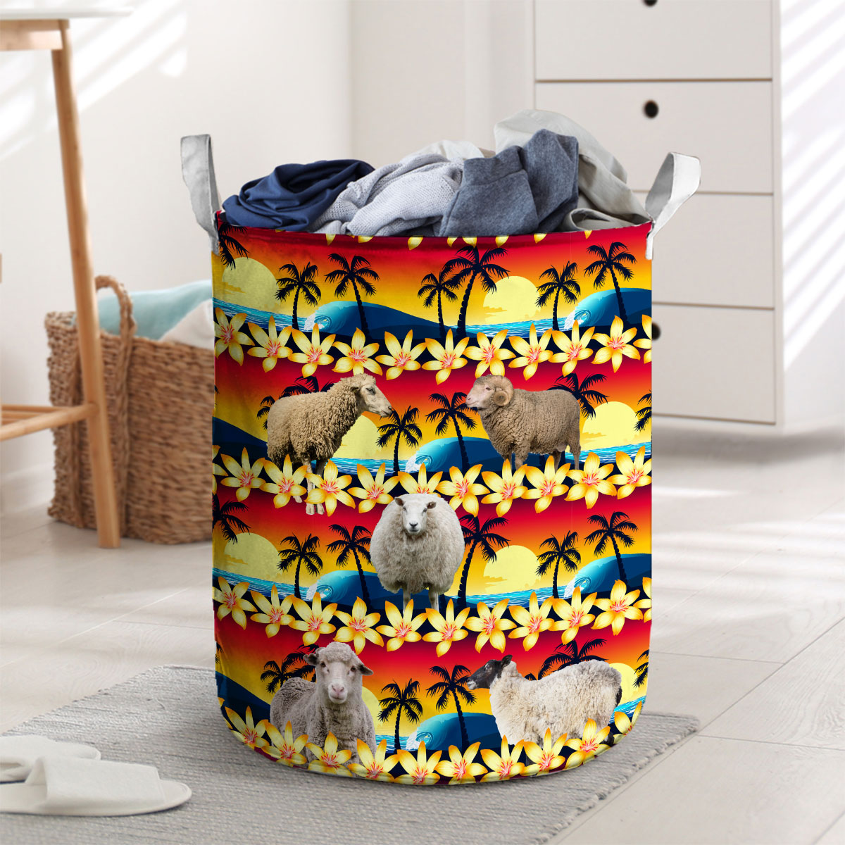 Sheep Beach Sunset Laundry Basket
