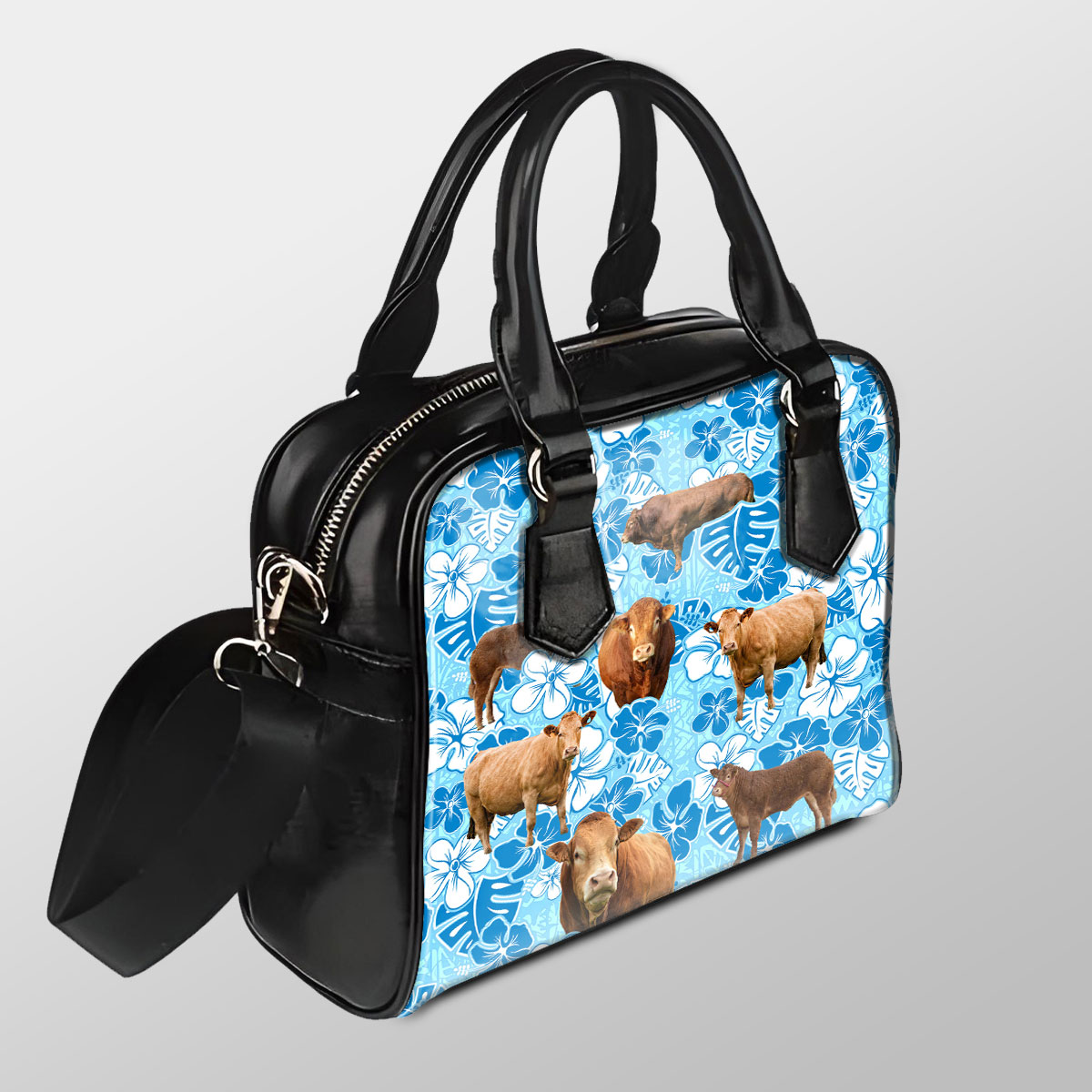 Limousin Blue Floral Pu Shoulder Handbag