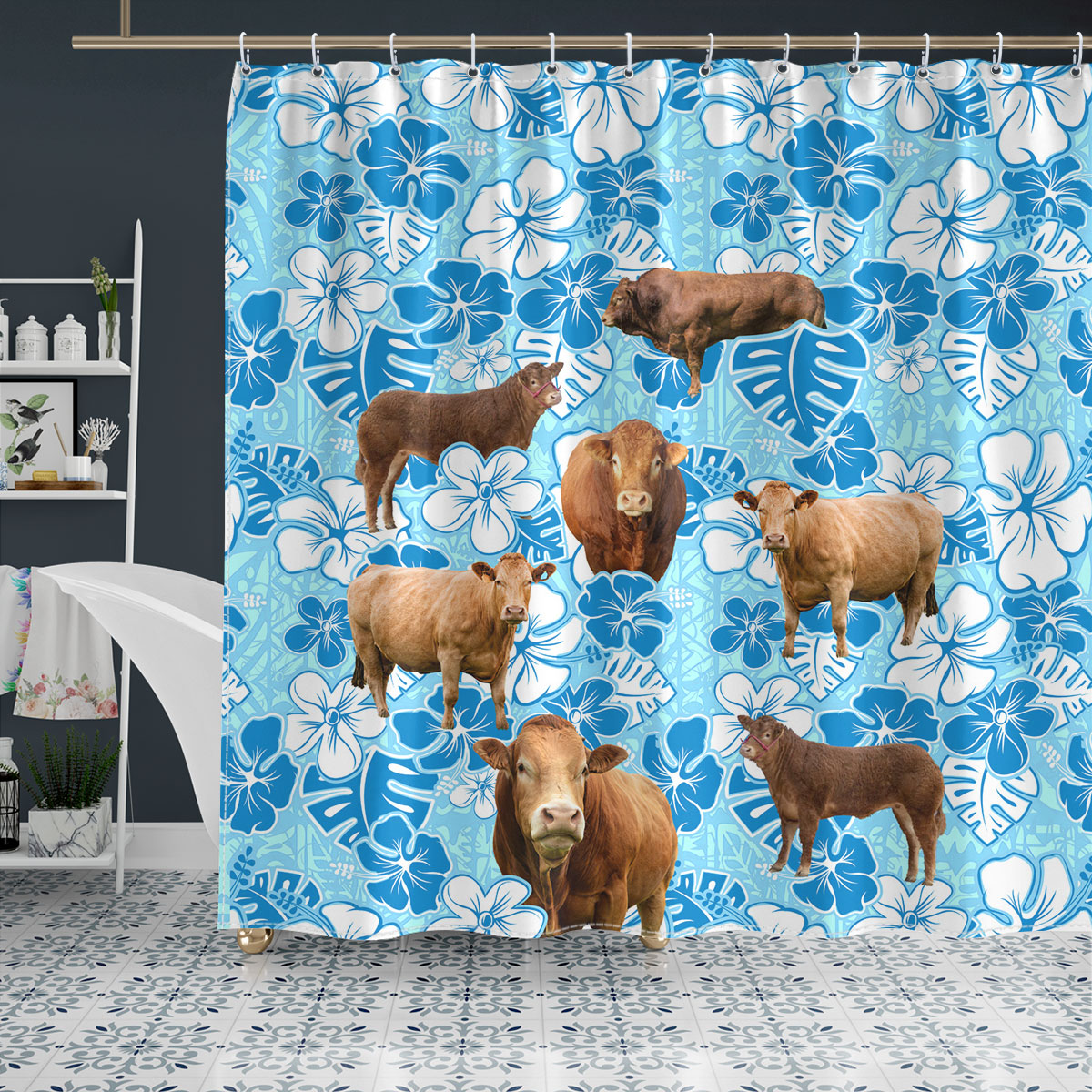 Limousin Blue Floral Shower Curtain