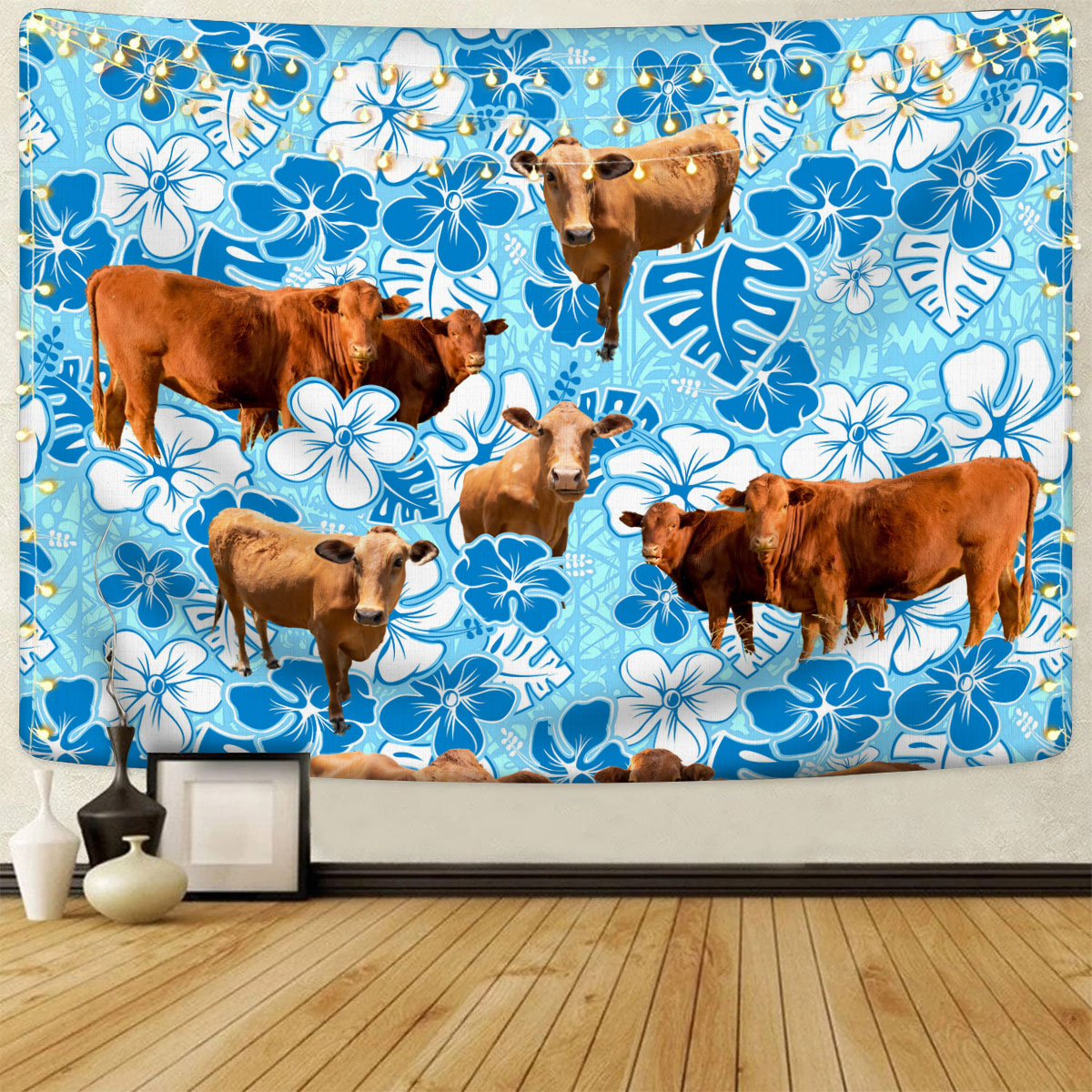Beefmaster Blue Floral Tapestry