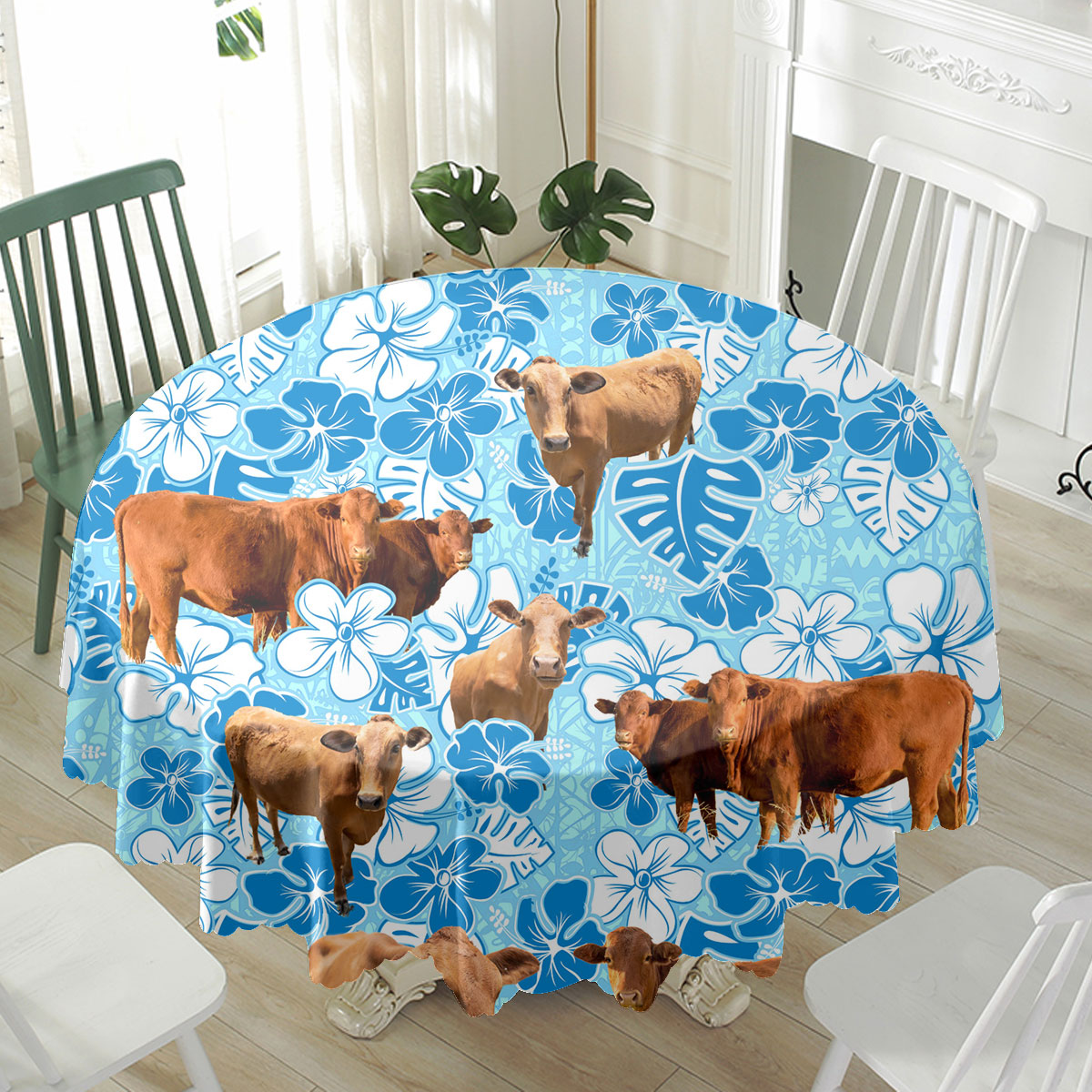 Beefmaster Blue Floral Waterproof Tablecloth
