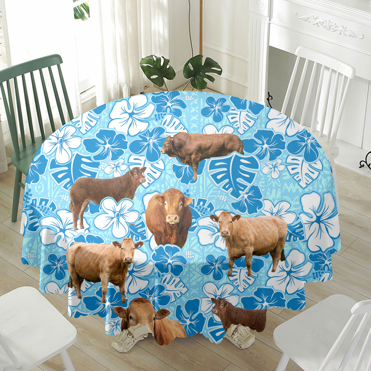 Limousin Blue Floral Waterproof Tablecloth