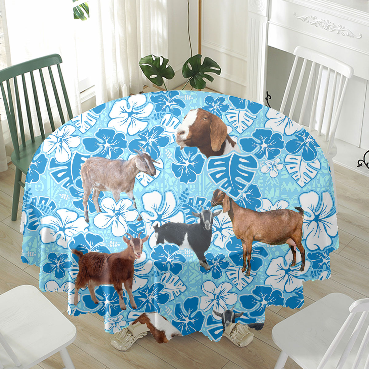 Nubian Goat Blue Floral Waterproof Tablecloth