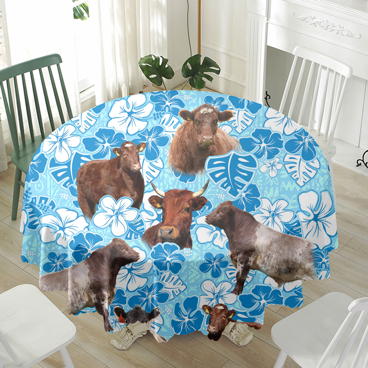 Shorthorn Blue Floral Waterproof Tablecloth