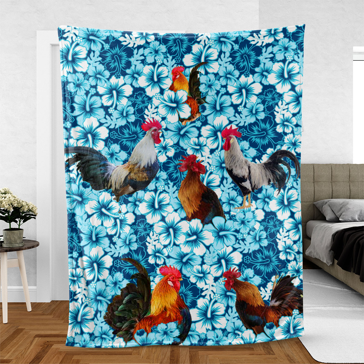 Chicken Blue Hibiscus Throw Blanket