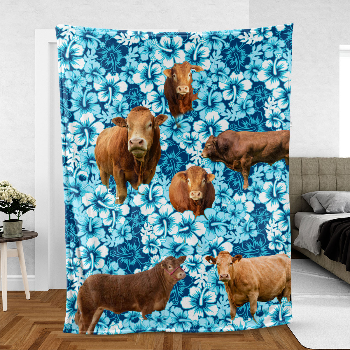 Limousin Blue Hibiscus Throw Blanket