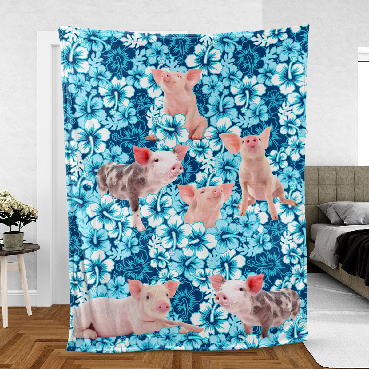 Pig Blue Hibiscus Throw Blanket