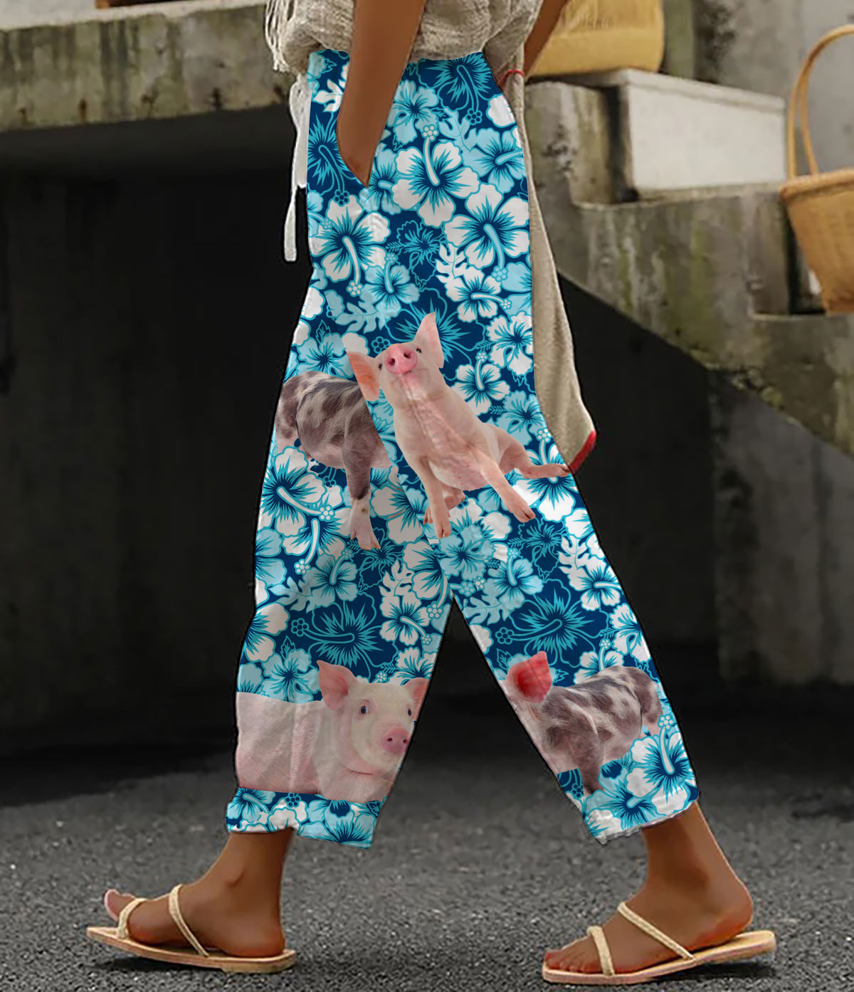 Pig Blue Hibiscus Casual Pants