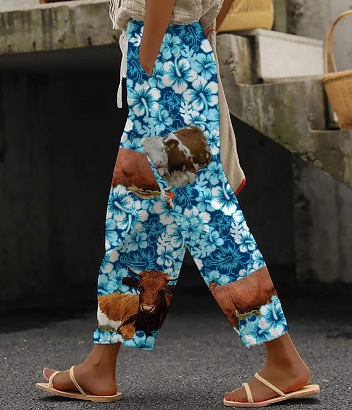 Simmental Blue Hibiscus Casual Pants