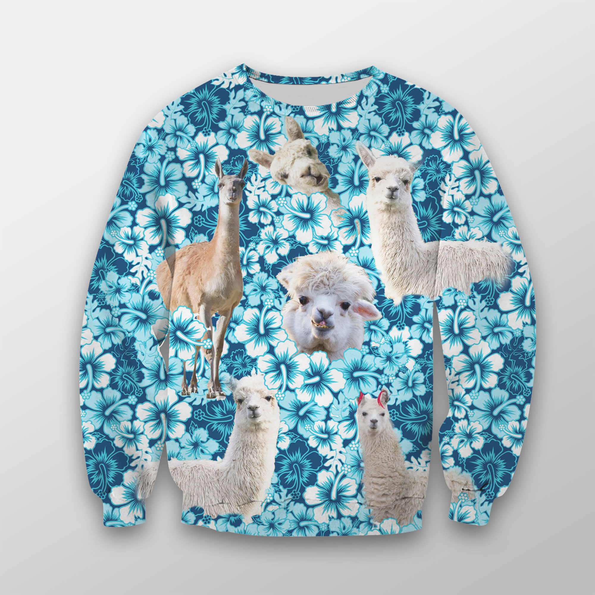 Llama Blue Hibiscus Fleece Sweatshirt