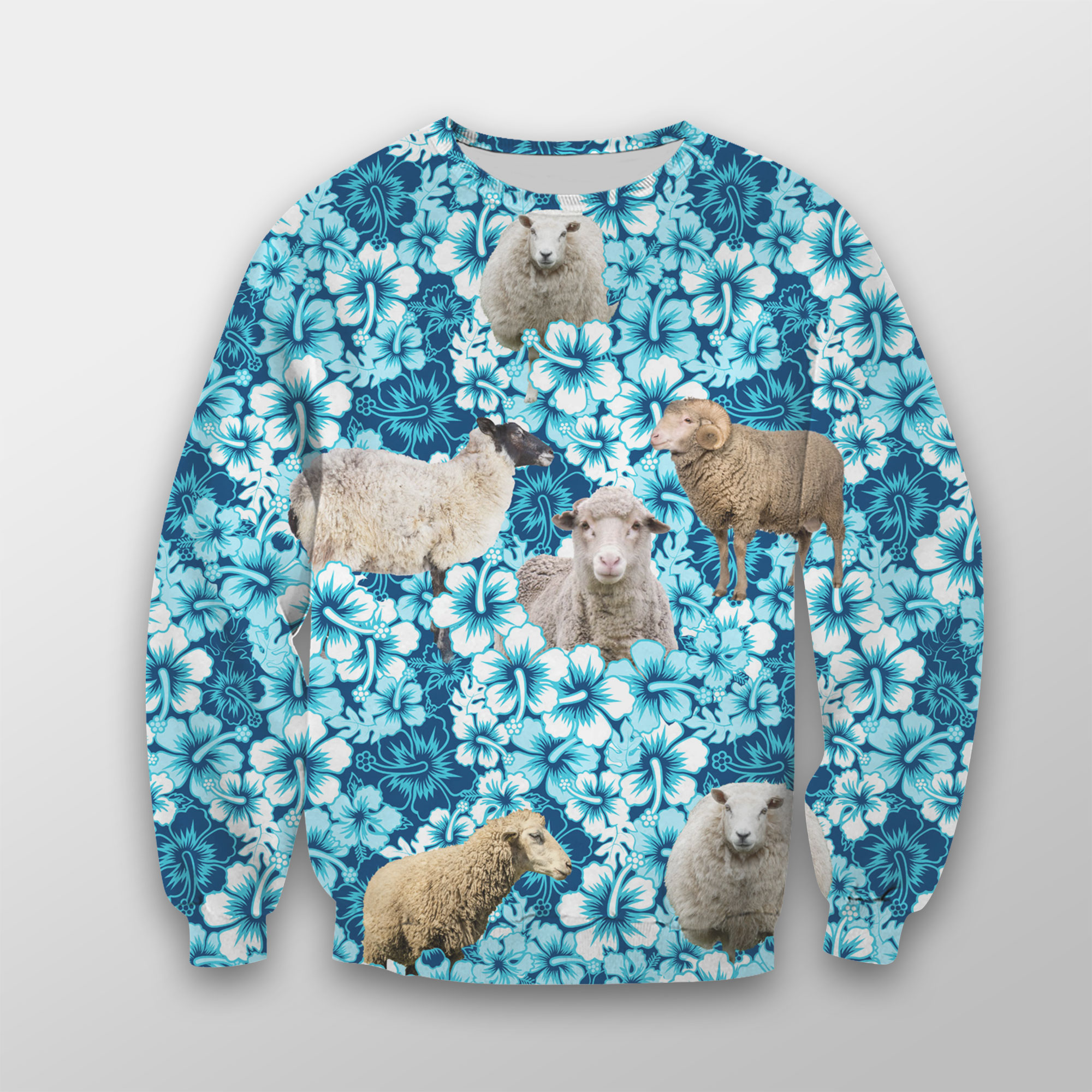 Sheep Blue Hibiscus Fleece Sweatshirt