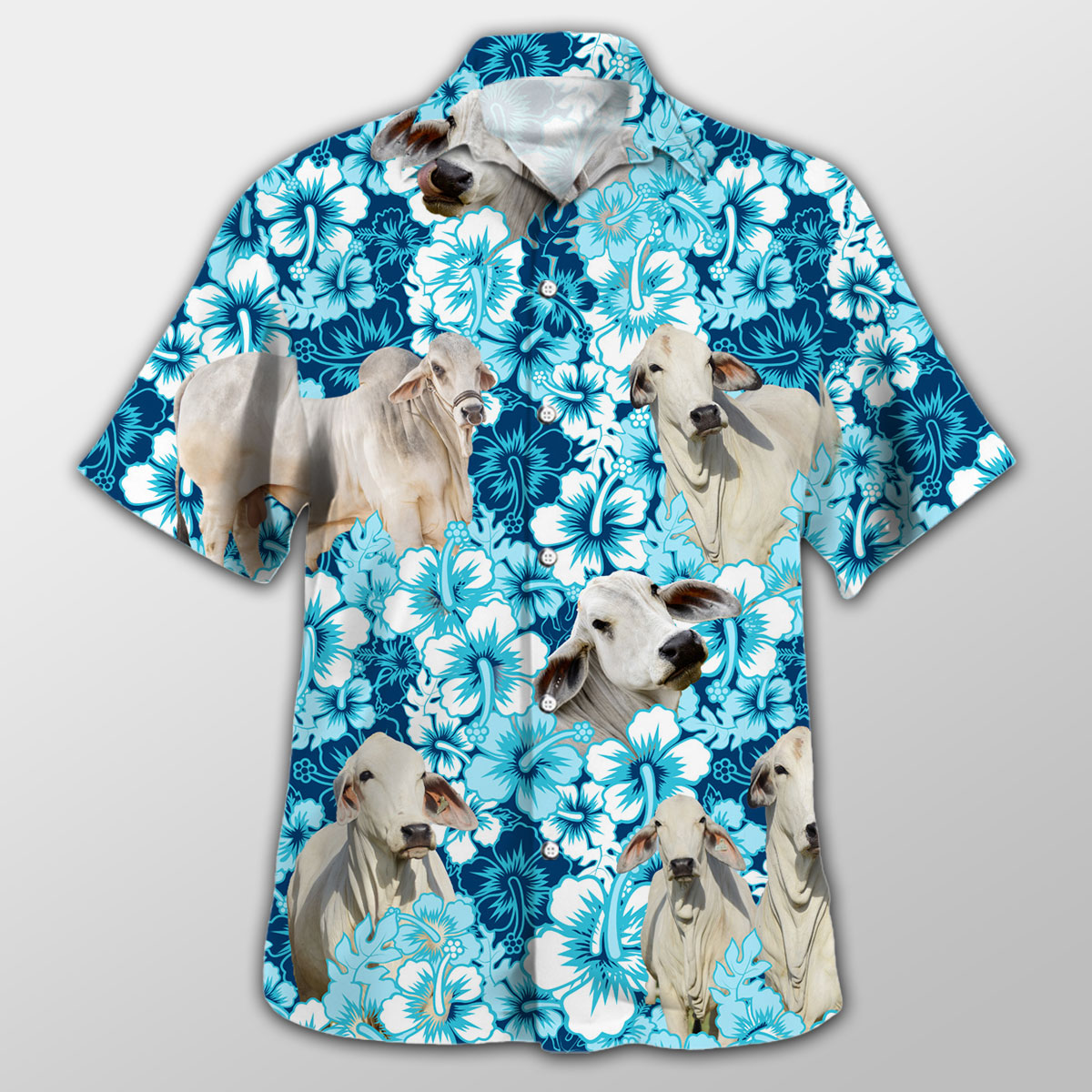 Brahman Blue Hibiscus Hawaiian Shirt