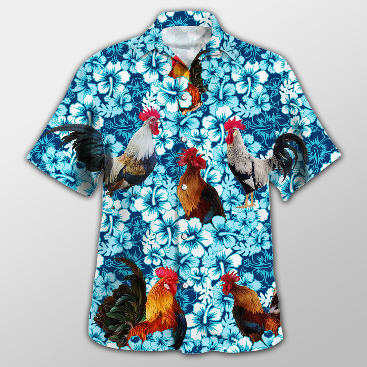 Chicken Blue Hibiscus Hawaiian Shirt