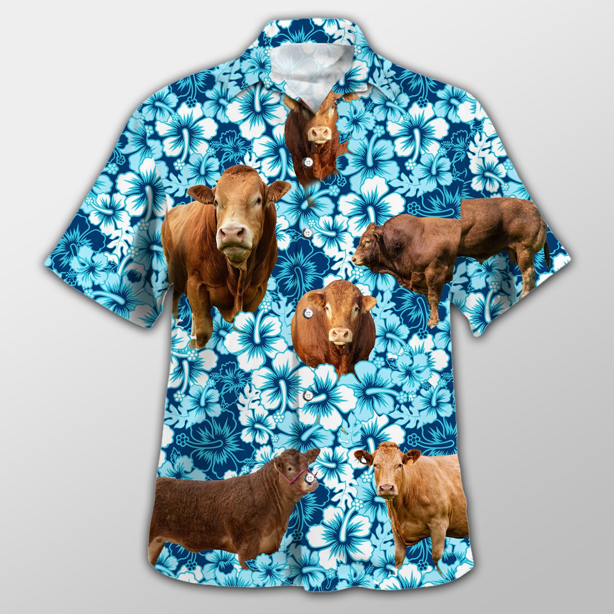 Limousin Blue Hibiscus Hawaiian Shirt