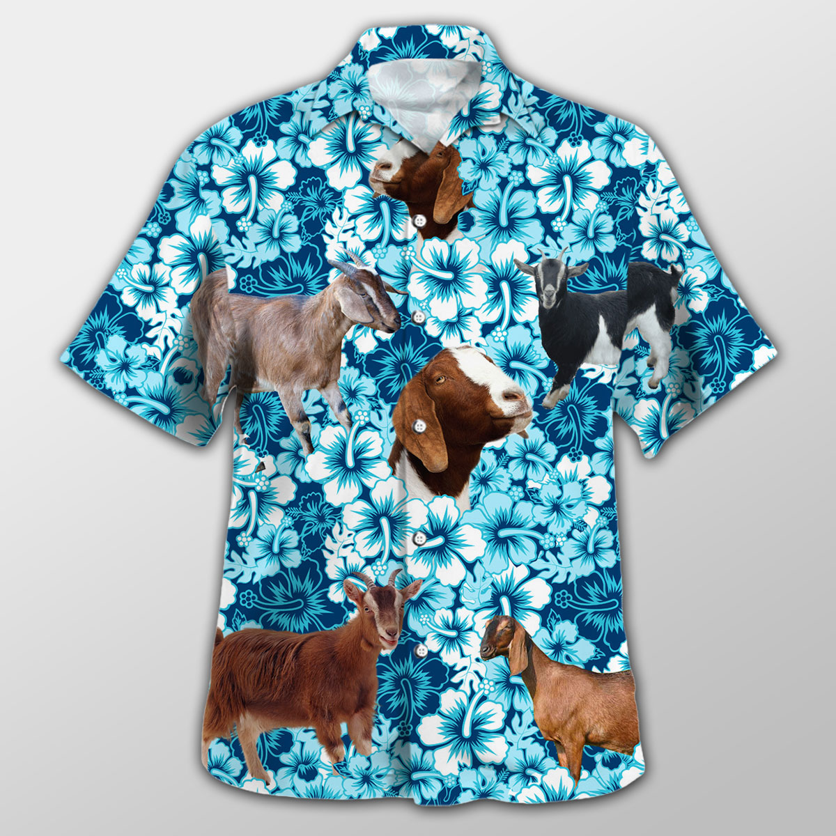 Nubian Goat Blue Hibiscus Hawaiian Shirt