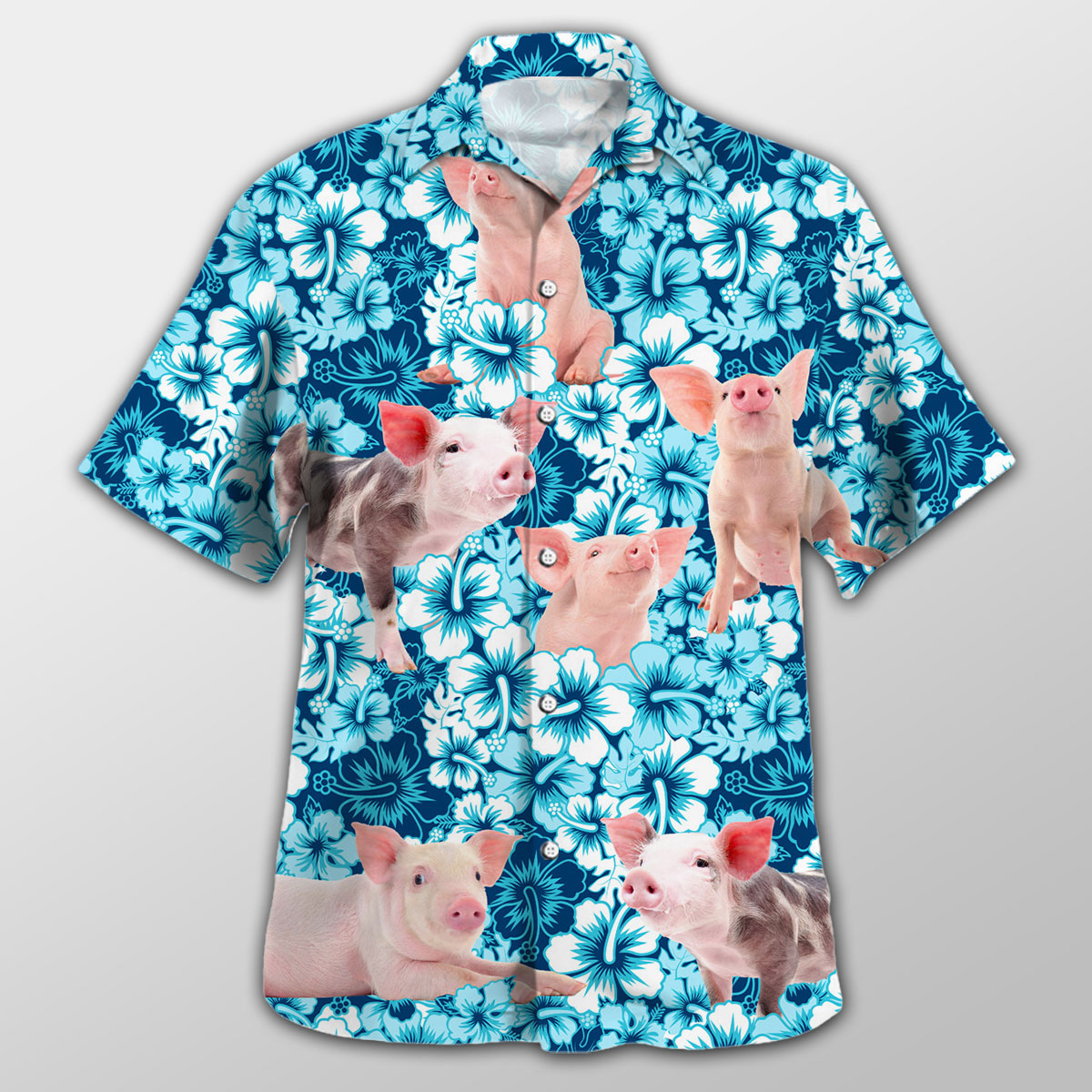 Pig Blue Hibiscus Hawaiian Shirt