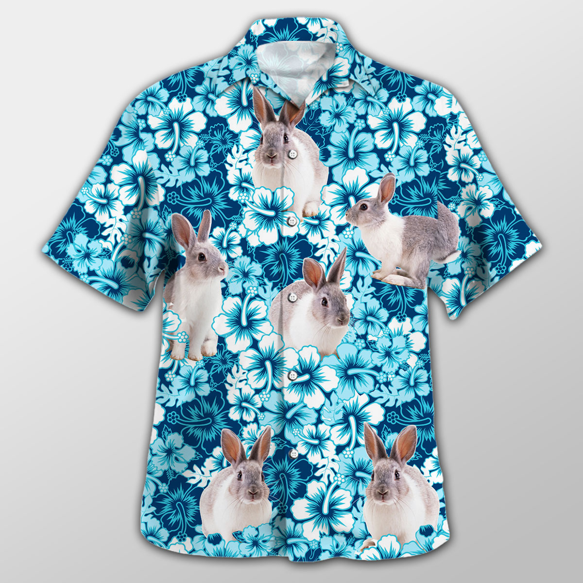 Rabbit Blue Hibiscus Hawaiian Shirt