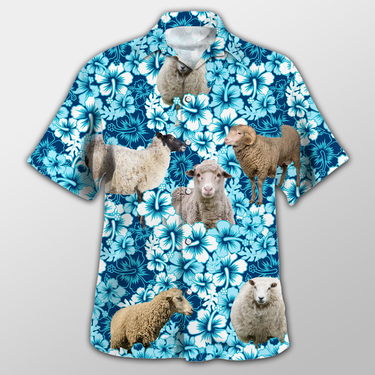 Sheep Blue Hibiscus Hawaiian Shirt