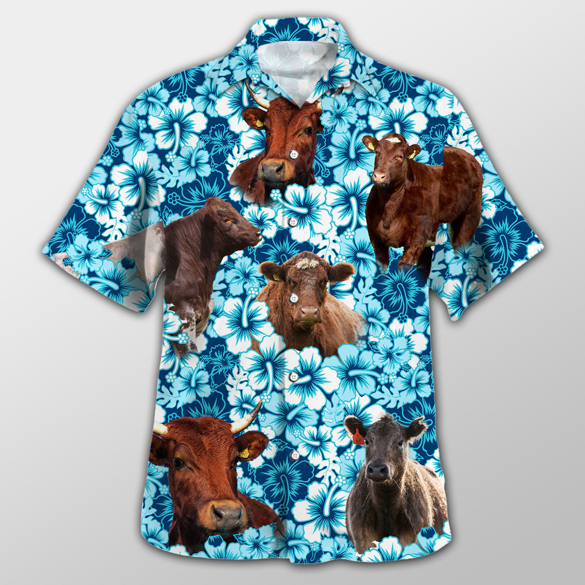 Shorthorn Blue Hibiscus Hawaiian Shirt