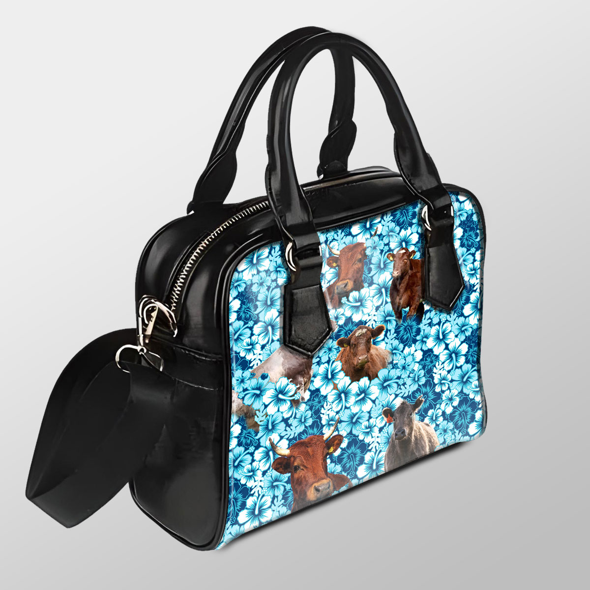 Shorthorn Blue Hibiscus Pu Shoulder Handbag