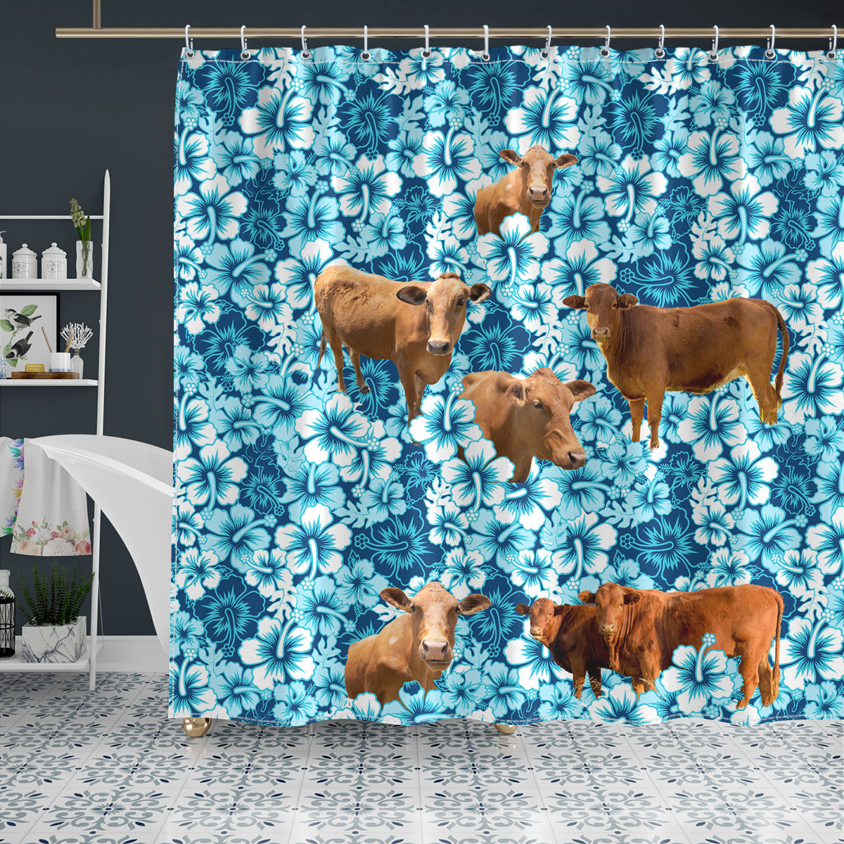 Beefmaster Blue Hibiscus Shower Curtain