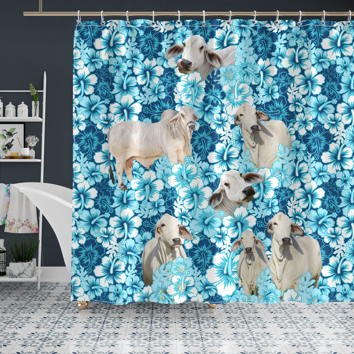 Brahman Blue Hibiscus Shower Curtain