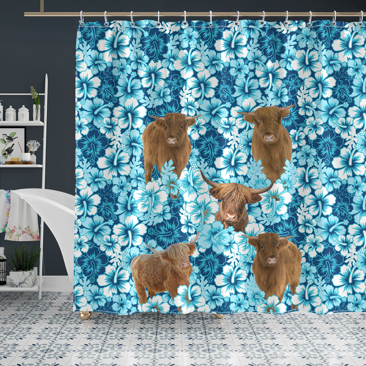 Highland Blue Hibiscus Shower Curtain