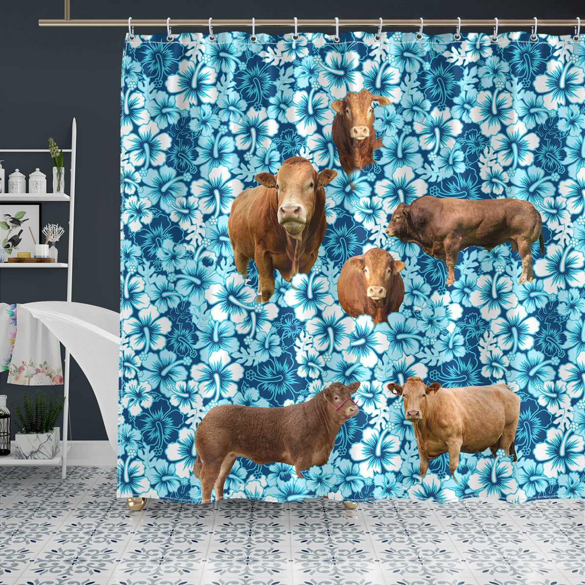 Limousin Blue Hibiscus Shower Curtain